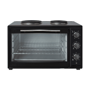 Horno eléctrico 60 litros negro modelo GH-60A con anafes superiores sobre fondo blanco